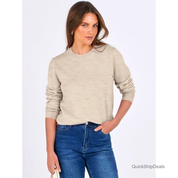 Lightweight Pullover Sweater Long Sleeve Crewneck Loose Fit Knit Top - Picture 4 of 7